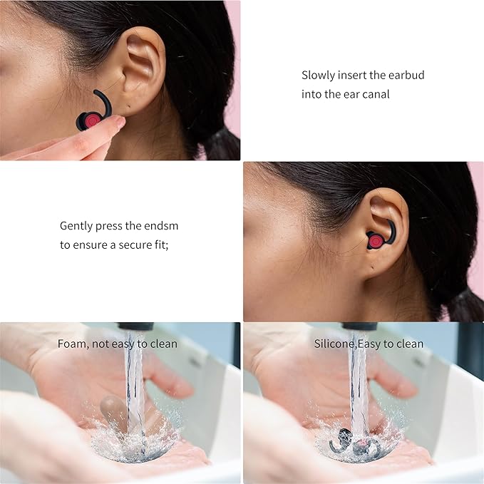 Ear Plugs for Sleeping Noise Cancelling Silicone Earplugs Noise Reduction, 2 Pairs Ear Plugs for Sleeping Reusable Noise Sound Blocking Earplugs for Sleep,Snoring,Concerts,Focus,Flight