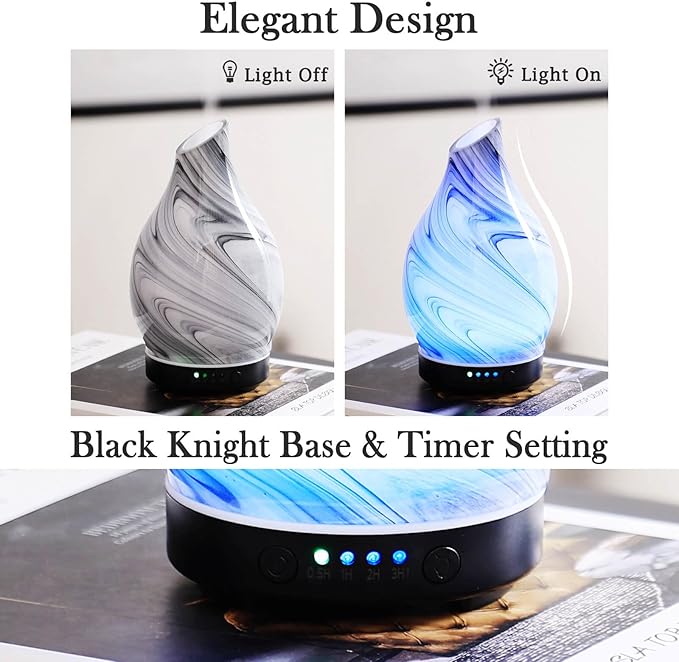 Porseme 150ml Essential Oil Diffuser Glass Color Changing Aroma Air Diffusers Aromatherapy Ultrasonic Cool Mist Humidifier 6 Running Hours Waterless Auto-Off for Sleeping Yoga Office (Mini Blue Ink)