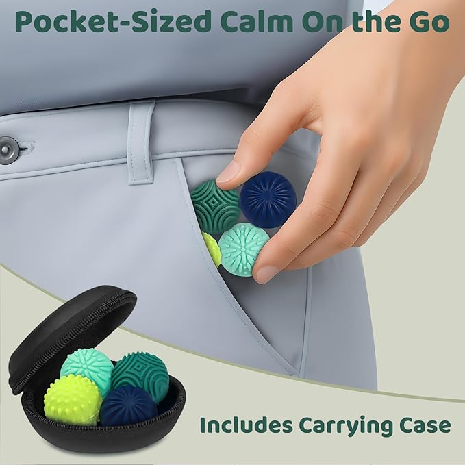 Magnetic Sensory Fidget Balls – 4PC Medium Weighted Textured Silicone Stress Relief Toys for Adults & Teens with ADHD, Autism, Anxiety – Quiet Magnet Fidgets for Desk, Travel, Office & Gifts