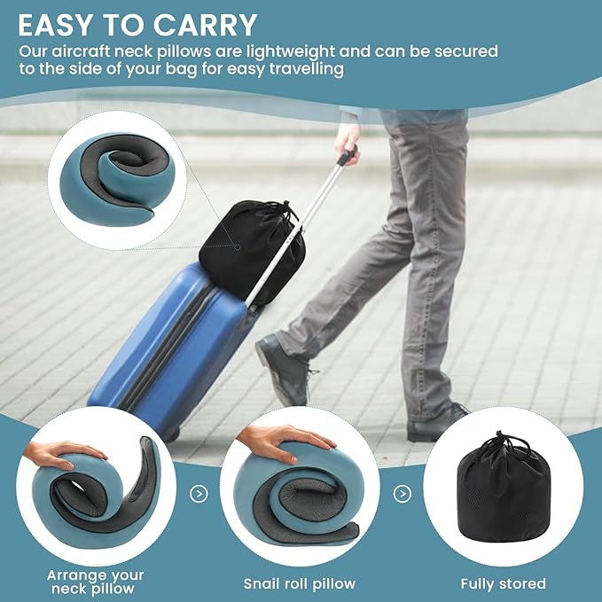 Neck Pillow, Travel Pillow uses Memory Foam to Support Neck Comfort, Ideal Companion for Airplane and car Travel, Compact, Convenient, and Versatile Airplane Sleep Pillow(Light Blue)