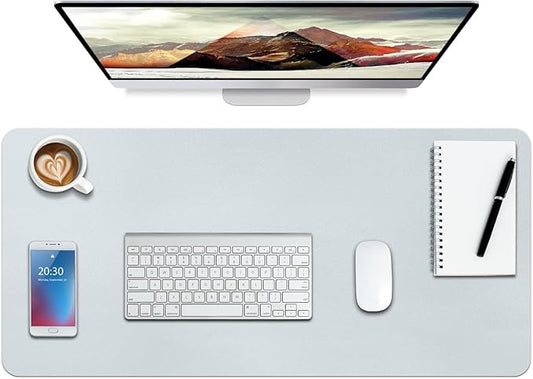 Boutilon Leather Desk Pad Protector,Non-Slip Mouse Pad,Laptop Desk Pad,Office Mouse Mat,Waterproof Leather Desk Blotter,Desk Writing Pad for Office and Home (M-Silver,30"x14")