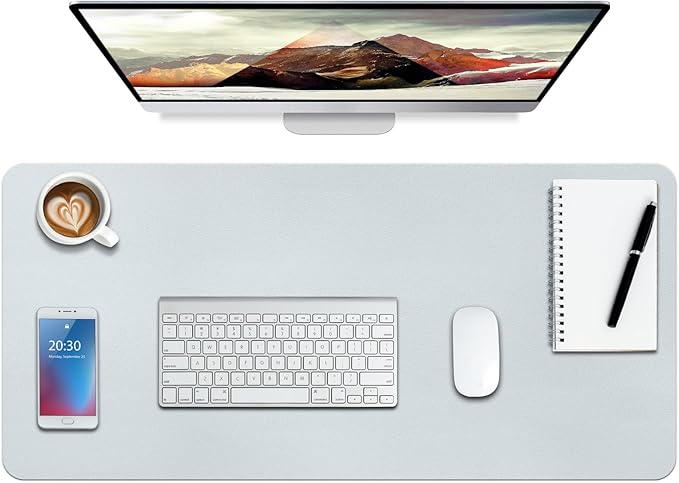 Boutilon Leather Desk Pad Protector,Non-Slip Mouse Pad,Laptop Desk Pad,Office Mouse Mat,Waterproof Leather Desk Blotter,Desk Writing Pad for Office and Home (S-Silver,24"x 14")