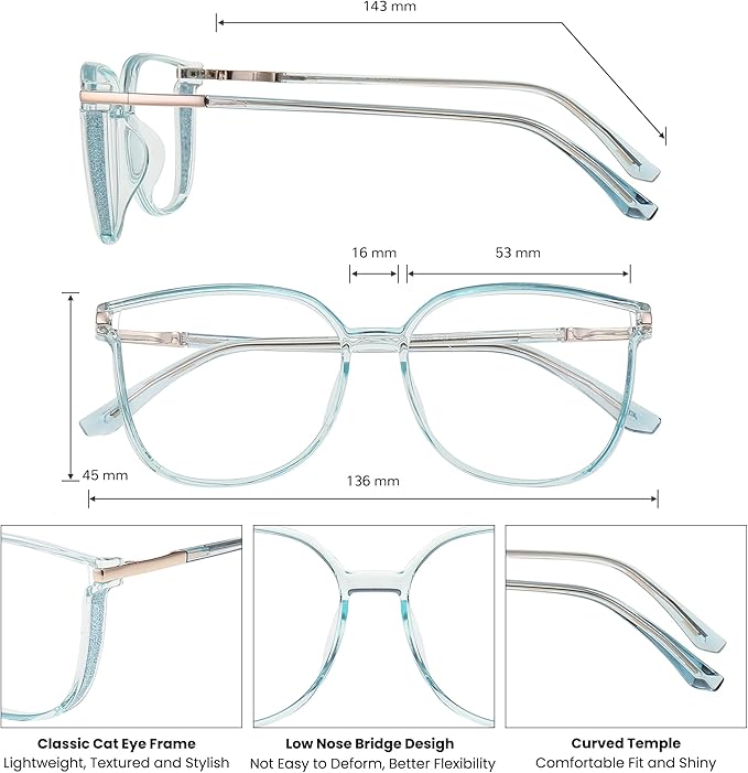 GUDVUE Oversized Blue Light Glasses, Computer Reading/Gaming/Phones Glasses, Anti Glare/UV400/Eye Strain, Large Square Frame