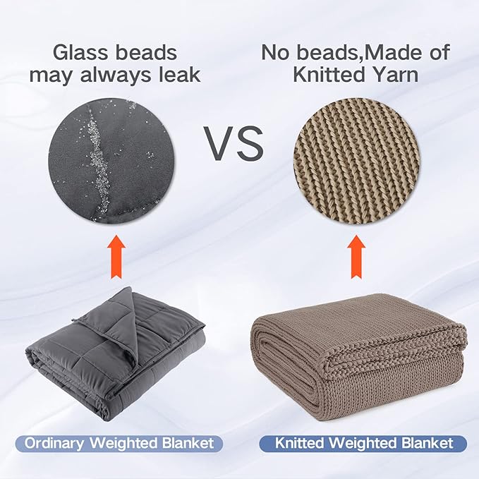 Guohaoi Knitted Weighted Blanket for Adults (Beige 60"x80" 15lbs) No Beads Cooling Throw Blanket for Hot Sleepers, Home Decor Breathable Chunky Knit Heavy Blanket Use on Queen/King Size Bed