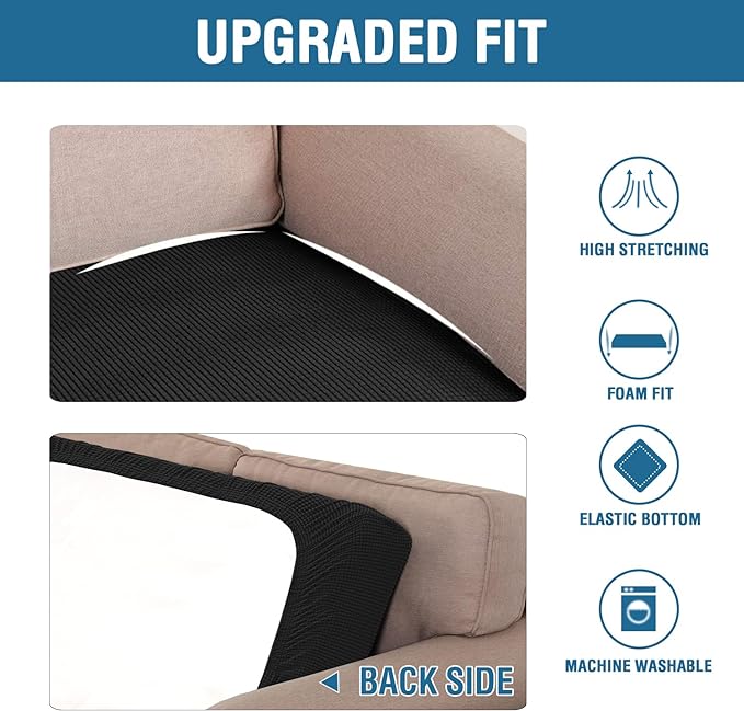 H.VERSAILTEX Super Stretch Individual Seat Cushion Covers Sofa Covers Couch Cushion Covers Slipcover Sets Thick Jacquard Textured Twill Fabric (1 Piece Sofa Cushion Cover, Black)