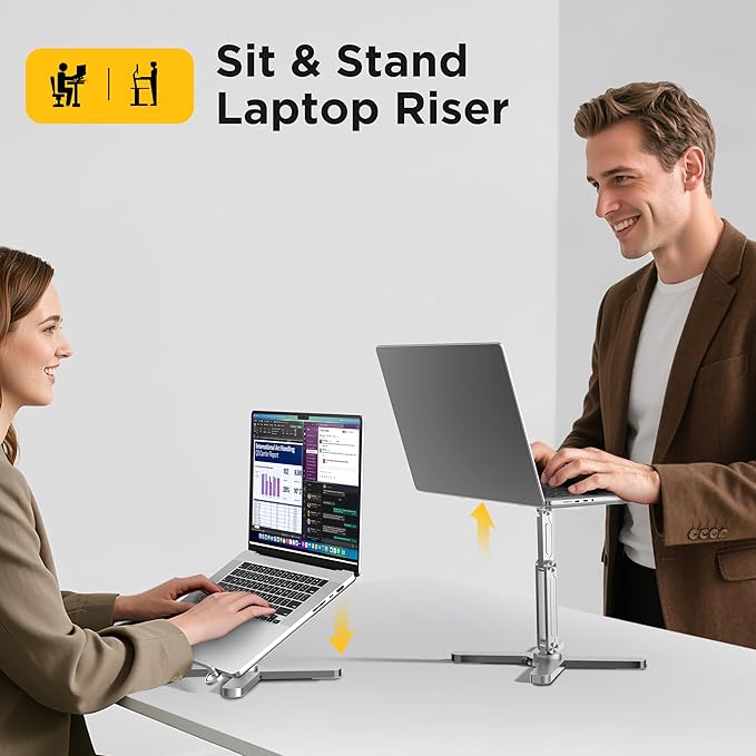 FoldWise X Premium Laptop Stand for Desk - 100% Aluminum, Portable & 360° Rotating - Adjustable Height & Angles Laptop Riser - Sturdy & Foldable MacBook Stand Compatible with All 11-18” Devices