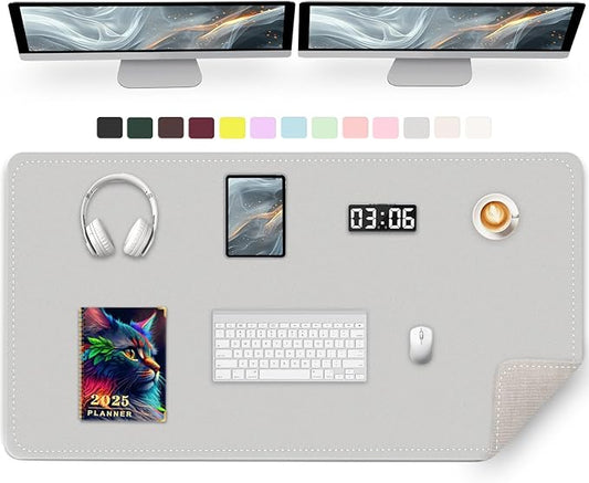 47.2" x 23.6" Large Desk Pad - Non-Slip PU Leather Large Mouse Pad, Waterproof Writing Mat, for Keyboard and Mouse (Gray)
