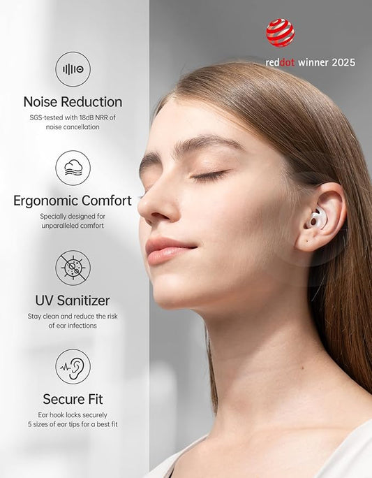 Welove Ultra-Comfy Ear Plugs with First-Ever UV Sanitizer—Reusable Earplugs for Sleep, Focus, Travel, and Noise Sensitivity |Hearing Protection |Customizable Fit | 18dB NRR Noise Reduction