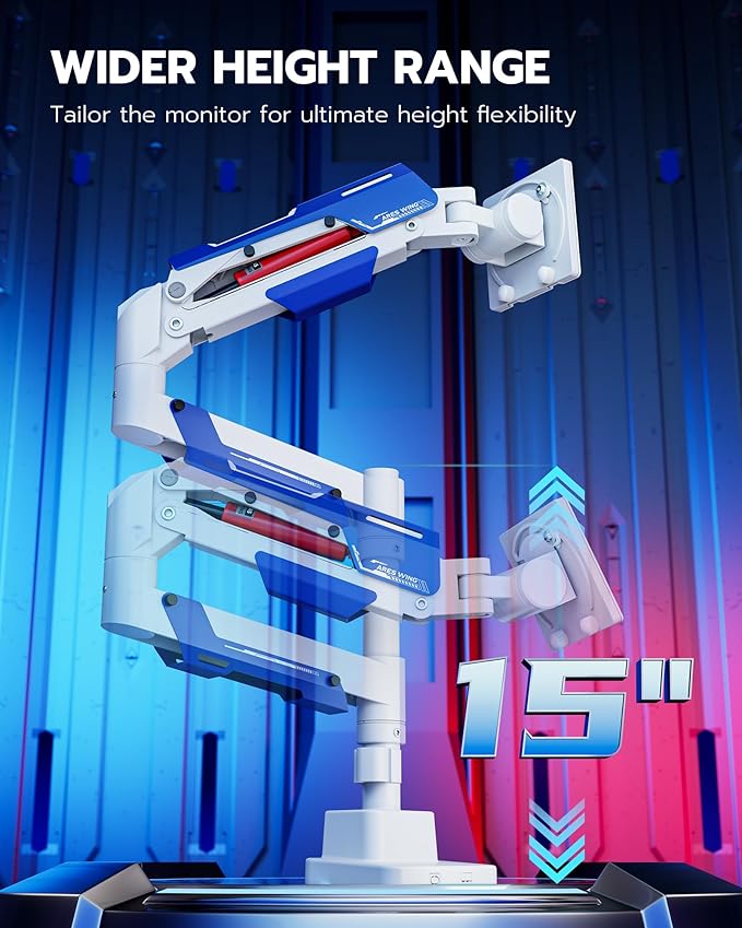 ARES WING Single Monitor Mount, Ultrawide Monitor Arm for 24 to 57 Inch Heavy Duty Curved Screen, Adjustable Gas Spring Monitors Arm Stand up to 66LBS with 75/100/200 Vesa Mount, White