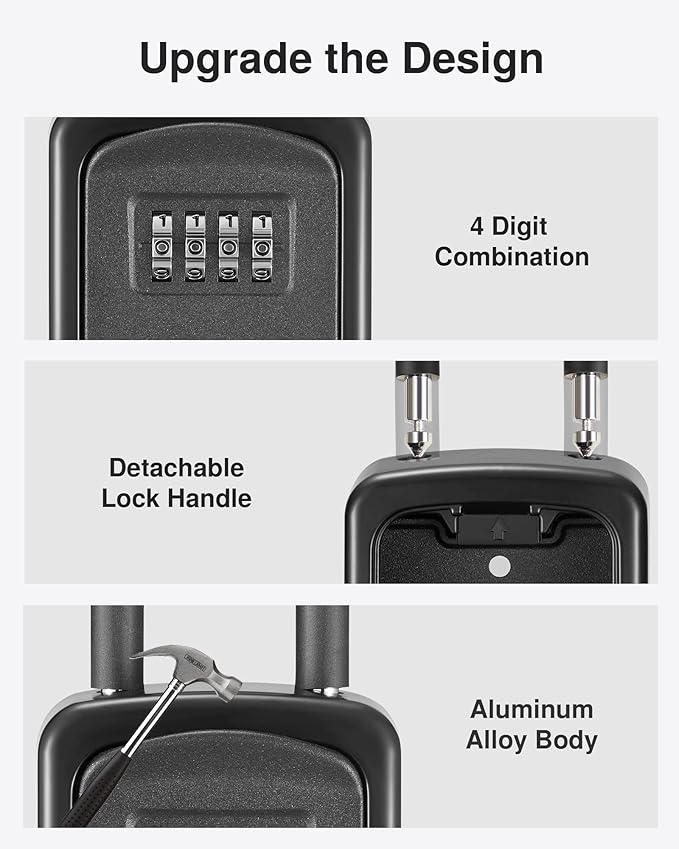 Puroma Key Lock Box, 4-Digit Combination Key Storage Lockbox, Portable Wall Mounted Security Lockbox with Code for Home, Flats, Realtors Garage Spare Keys (2 Pack, Black)