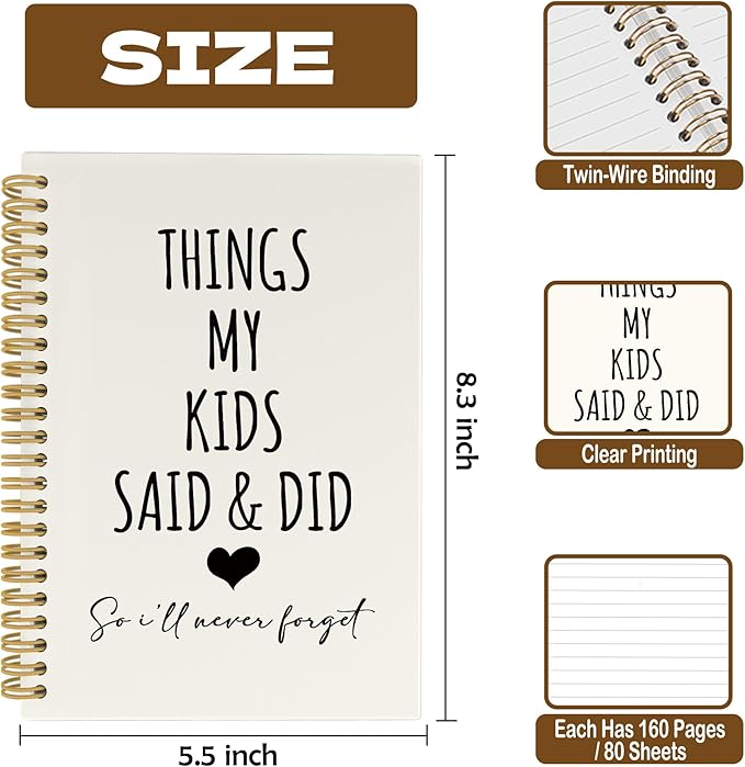 CUANFDDSF Parents Gifts Notebook, Mom and Dad Parents Gifts Journal Notebooks for Note Taking,Writing Pads，Things My Kids Say and Did Hardcover Spiral Notebook 5.5x8.3 Inch