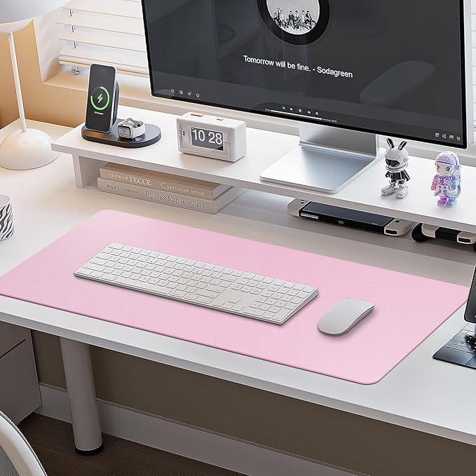 Boutilon Leather Desk Pad Protector,Non-Slip Mouse Pad,Laptop Desk Pad,Office Mouse Mat,Waterproof Leather Desk Blotter,Desk Writing Pad for Office and Home (S-Baby Pink,24"x 14")