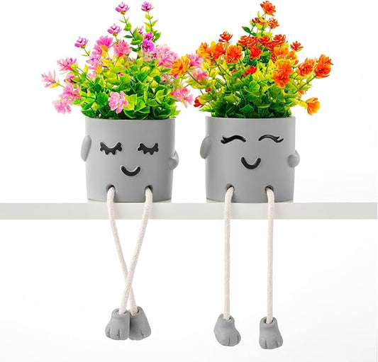 2 Packs Cute Fake Plants, Kawaii Artificial Potted Plants for Table Desk Home Bedroom Bathroom Office Shelf Office Wall Room Farmhouse Decor Artificial Plants B3