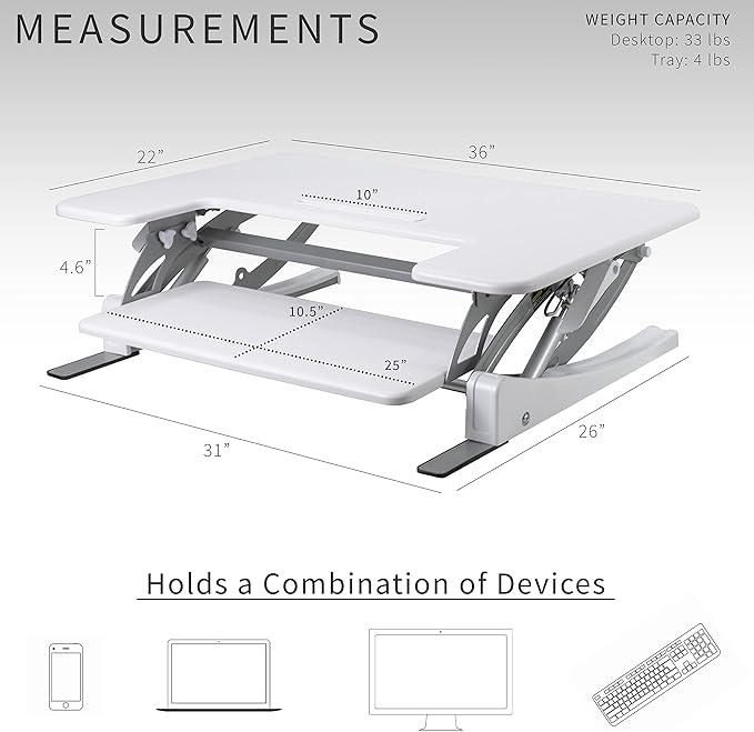 VIVO 36 inch Height Adjustable Stand Up Desk Converter, V Series, Quick Sit to Stand Tabletop Dual Monitor Riser Workstation, White, DESK-V000VW