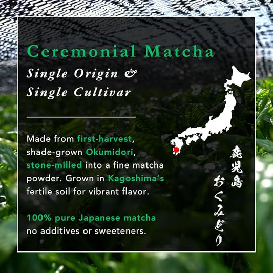 Emptea Ceremonial Grade Matcha - Single Cultivar Okumidori Kagoshima First Harvest Stone-milled Premium Organic Japanese Green Tea Powder 1.06 oz (30g)