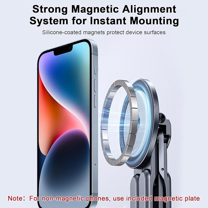 Foldable Laptop Stand for Desk, All-in-One Portable Holder for Laptop, Phone & Tablet with Magnetic Mount - 8-Angle Adjustable Aluminum with Non-Slip Base for 10-15.6" Laptops