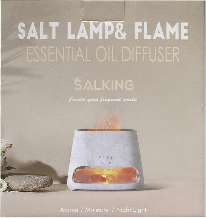 SALKING 2-in-1 Himalayan Salt Lamp & Ultrasonic Essential Oil Diffuser, Aromatherapy Diffuser Cool Mist Humidifier, Original Salt Therapy Lamp, 100% Pure Himalayan Salt, Ambient Glow, 150ml (White)