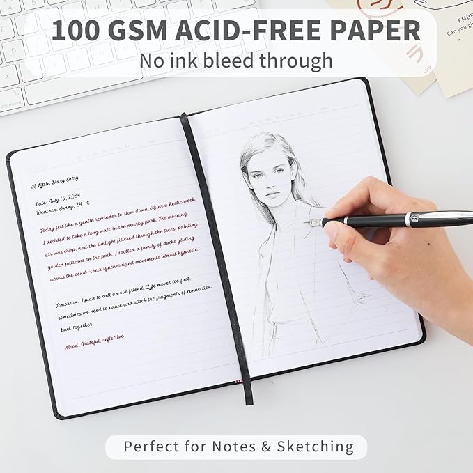 Hardcover Notebooks, A5 Lined Journals Notebook for Writing 160 Pages, 8.2 x 5.5 inch, Classic Ruled Notebooks for College/Work/Travel (Black, 1 Pack)