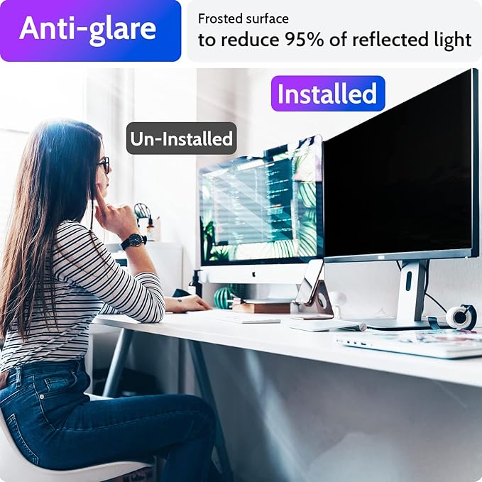 Privacy Screen for Computer Monitor 24 Inch 16:10 Aspect Ratio, Anti Blue Light Glare Removable 24 in Privacy Screen Filter Protective Film, HD 24 Inch Privacy Screen Protector for Monitor