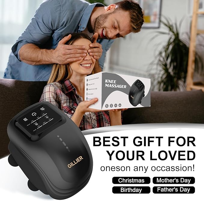 Knee Massager Smart with Heat, Red Light and Massage Therapy, 3 Vibration Modes and 3 Heating Levels, 2025 Updated Edition, LED Vitality Joints Knee Massager, Gifts for Grandma & Grandpa, Black