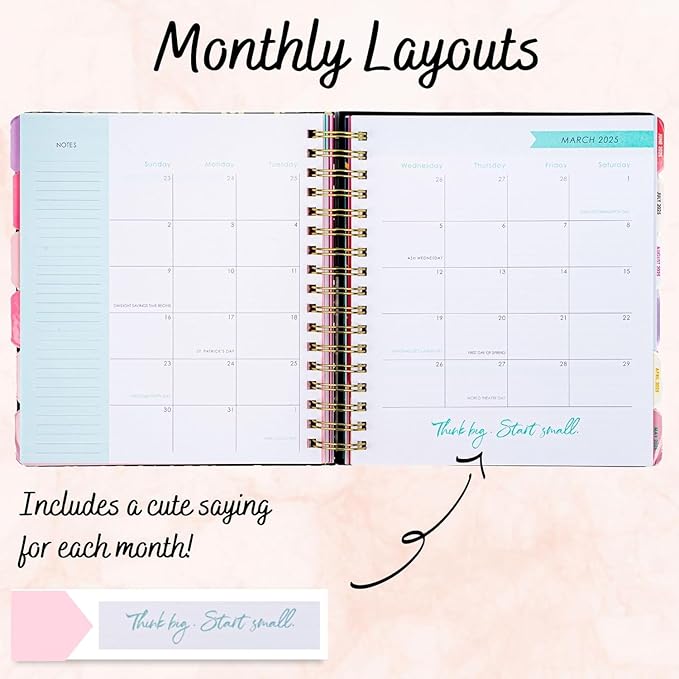 Votum 18-Month Day Large Planner, 2025-2026, Daily, Weekly & Monthly, January 2025 - June 2026, Blue Flowers - Appointment Book with 3 Sticker Sheets, Twin-Ring Binding, Notes Pages - School & Work