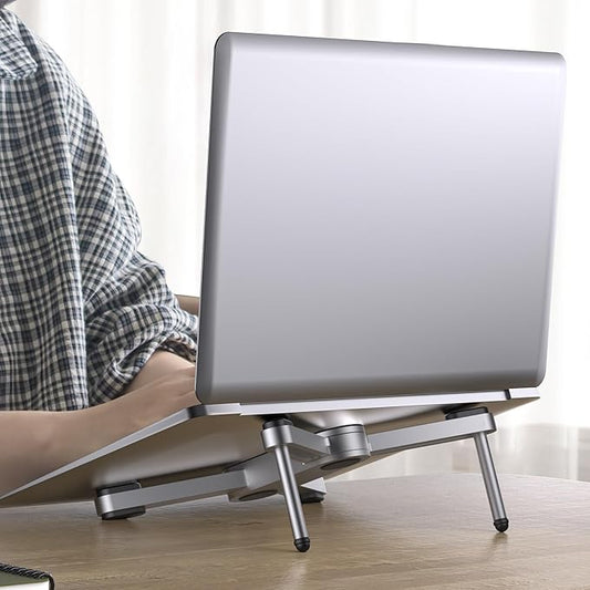 New Concept Laptop Stand - Adjustable Ergonomic Aluminum Riser for MacBook Pro/Air up to 15.6” - Foldable & Portable Computer Stand for Desk, Students, Office, Travel, Gaming - Silver