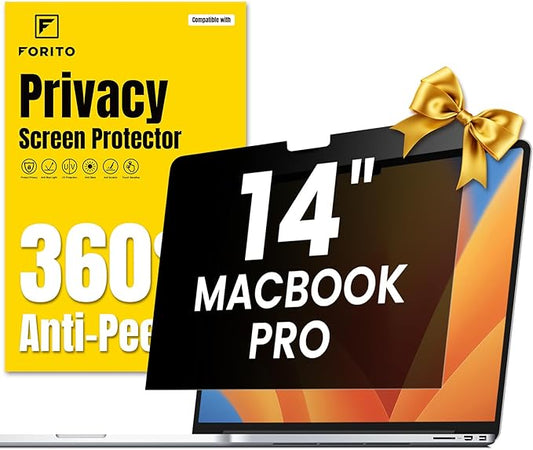 F FORITO 360° Privacy Screen Protector Compatible with MacBook Pro 14 inch (2024-2021, M4, M3, M2, M1, Pro,Max), Anti Peeping Anti Glare and Anti Blue Light Laptop Privacy Screen Shield