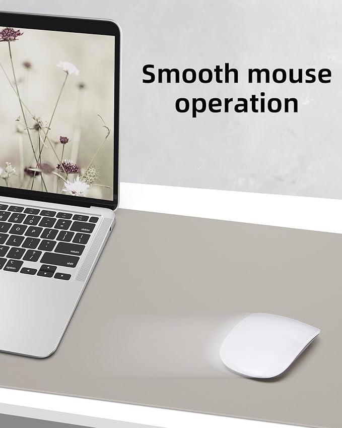 AFIING Leather Desk Pad Protector,55" x 17" Office Desk Mat, Large Mouse Pad, Non-Slip PU Leather Desk Blotter, Laptop Desk Pad, Waterproof Desk Writing Pad for Office and Home (Light Grey)