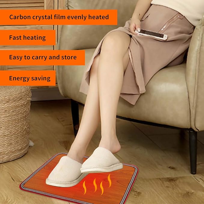 Electric Heated Floor Mats Under Desk, Heated Foot Warmer - 110v Toes Warming Heater for Office and Home(Wood grain)