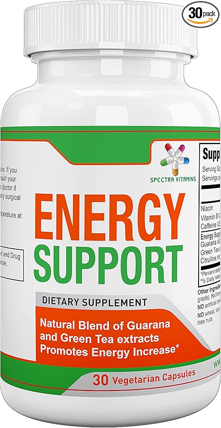 Spectra Vitamins Natural Energy Support 30 Capsules - Guarana Capsules - Vitamin B12 - Guarana and Green Tea Extracts - Citrulline Energy Supplements with Natural Energy Booster