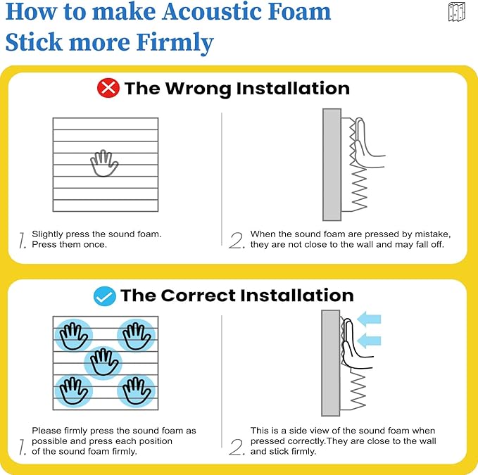 12 Pack Acoustic Panels Self-Adhesive, 1" X 12" X 12" Quick-Recovery Sound Proof Foam Panels, Acoustic Foam Wedges High Density, Soundproof Wall Panels for Home,Studio,Gaming -Black