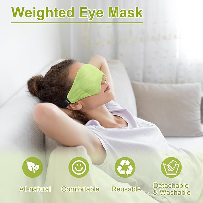 Weighted Eye Mask for Sleeping, Soft Heated Eye Mask, Moist Heat Warm Compress for Eyes, Natural Green Tea& Flaxseeds Microwave Reusable Sleep Mask, Must Haves for Women Spa, Home, Office