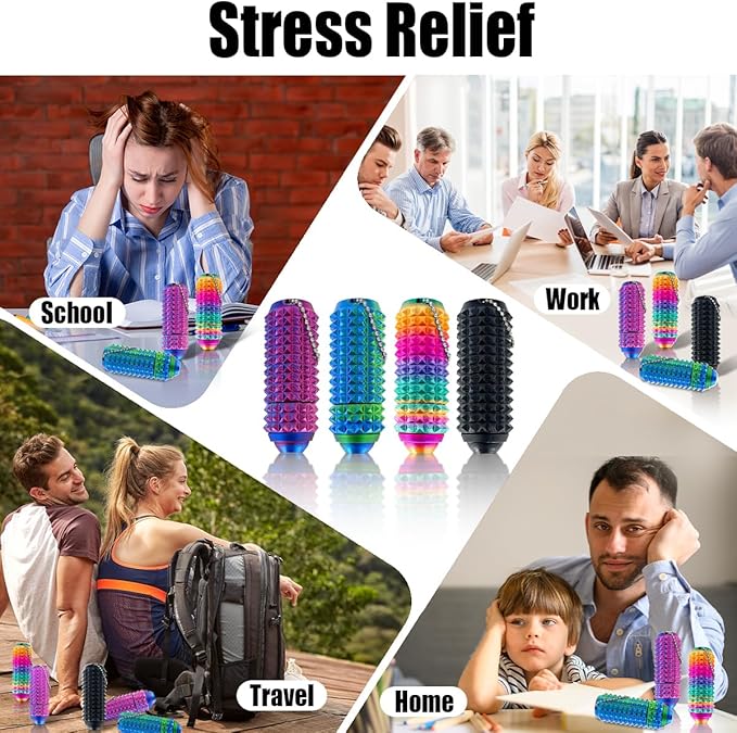 Little Pain Ouchies Fidget (4PCS), With Clicker Button & Spinner Pain Stim Fidget Sensory Toy for Adults & Teens. 3D Printed Spin Spiky Grippie Keychain for Stress Relief & Focus Novelty Gifts (Laser)