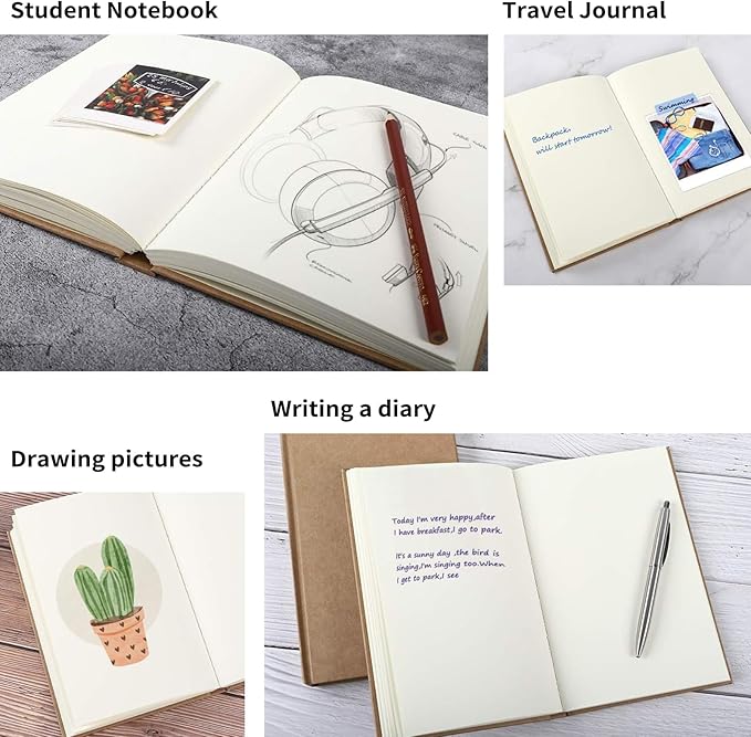 EOOUT 3pcs Blank Notebook, Hardcover Sketchbook Unlined Notebook, 120 Sheets, 100gsm Paper, 5.6 x 8.2in, Journal for Drawing, Art, Travelers Gifts, Students and Office Supplies