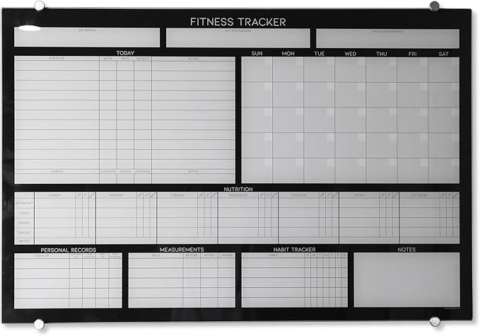 GLASSBOARD STUDIO High-End Tempered Glass Dry Erase Whiteboard - Ideal Planner, Goal and Task Board for Fitness Tracking - Perfect Schedule Board for Home, Apartment, and Gym Use (24in x 36in)