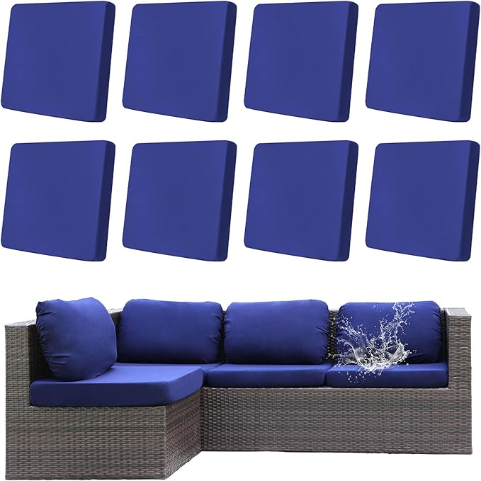 8Pcs Outdoor Cushions Covers Waterproof, Patio Cushion Covers, Stretch Cushion Covers Replacement,Cushion Slipcovers, Furniture Cushion Covers (Lake Blue, 8PCS)