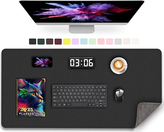 PU Leather Desk Pad Protector, 35.4" x 17", Non-Slip Mouse Pad, Waterproof Computer Desk Mat, Office Keyboard & Mouse Mat (Black)