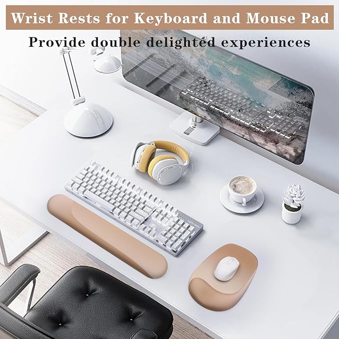 Wrist Rest for Keyboard and Mouse, Ergonomic Gel Computer Keyboard Wrist Rest with Memory Foam, Keyboard Wrist Support Pad for Long Hours of Work, Gaming, Studying-Relieve Wrist Pain