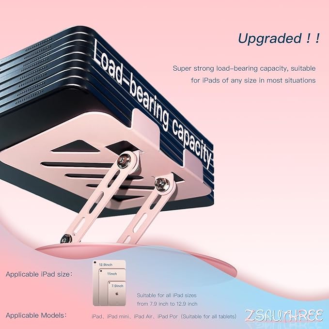 Pink 360° Rotating Portable Tablet Stand|Adjustable Dual Rotary Shaft,Foldable | Compatible with iPads & 4-13.3" Tablets - Perfect for Work,Office,Travel,Home,Painting