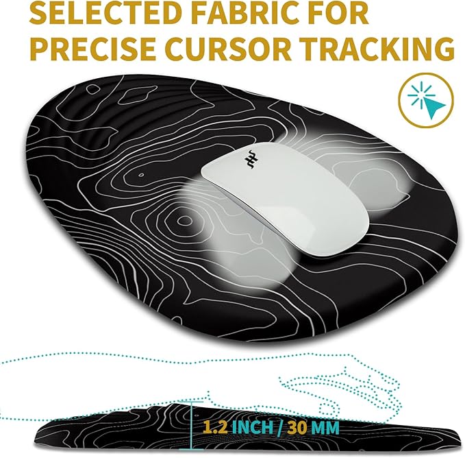 Hokafenle Ergonomic Mouse Pad Wrist Support with Stepped-wedge Design, Wrist Rest Pain Relief Mousepad Filled with Memory Foam, Carpal Tunnel Mousepad for Wireless Mouse(12x8 inch, Topographical Line)