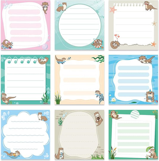 Otter Sticky Notes Gifts, 9 Pack Cute Sea Otter Notepads 3x3 Inch Gifts for Coworkers Students, Ocean Animals Post Memo Pads Office School Supplies for Men Women (450 Sheets)