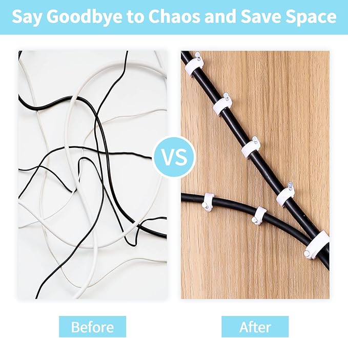 Cable Clips, 100 Pcs, 7mm, Wire Wall Clips with Steel Nails, Cable Management Organizer Clips, Cable Tacks Coax Holder Clips, RG6 RG59 CAT6 RJ45 Cable Cord Clips, White