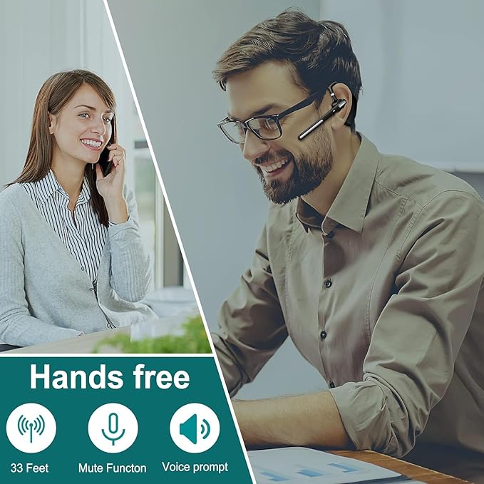 Bluetooth Headset V5.1,Wireless Bluetooth Earpiece with CVC8.0 Dual Mic Noise Cancelling,500mAh Battery for 110H Work Time,Handsfree Earphones for Cell Phones/PC for Business Office/Driving