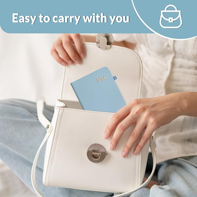 SUNEE 2026 Pocket Weekly Planner for Purse 3.5" x 6" - 12 Month (January 2026 - December 2026), Small Size Planner, Hardcover, Notes, Pocket, 100 GSM Paper, Gray Blue