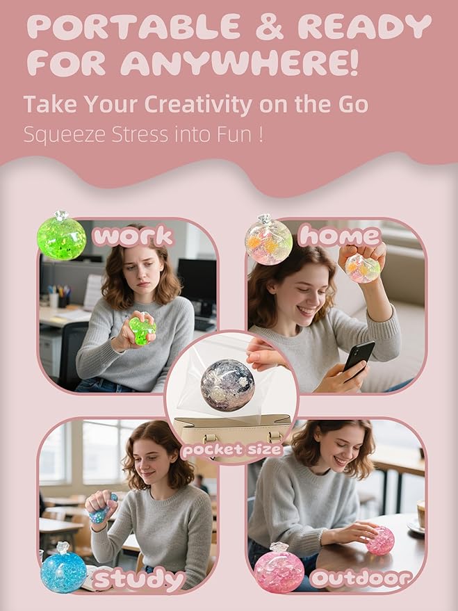 DIY Stress Ball Making Kit-Easy DIY- 10 TPR Skins, 13 Fillers, 14 oz Slime, 7 oz Clay, Create ASMR Anxiety Relief Toys, Handmade Squishy Stress Balls, Self-Care Gifts for Women, Crunchy Relaxing