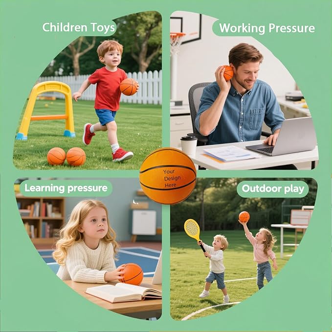 10/50/100 PCS Custom Stress Balls with Logo Text Personalized Stress Balls Bulk for Adults Relief Encouraging for Office,School,Events (Basketball Stress Ball)