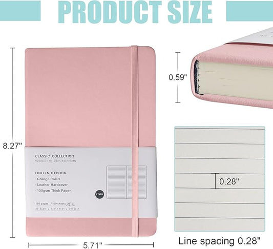 Lined Journal Notebook, 10Pack(Pink), 160 Pages, Medium 5.7 inches x 8 inches - 100 gsm Thick Paper, Hardcover