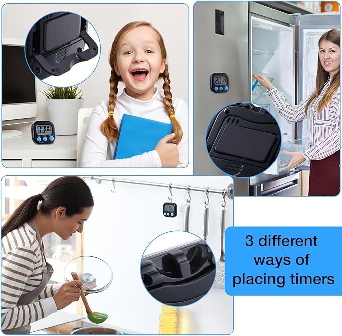 Leumoi 24 Pcs Digital Kitchen Timers Magnetic Back Timers Bulk Large Screen Loud Alarm On/Off Switch Minute Second Count up Countdown Memory Setting for Cooking Classroom Exercise(Black and Blue)