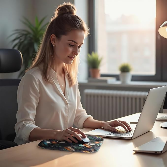 Ergonomic Mouse Pad with Gel Wrist Rest (1"& 1.2" Dual Height) - Mouse Pads Compact Mousepad Desk Mat Office, Gaming & Carpal Tunnel Relief | Non-Slip Rubber Base | Gothic Bookshelf