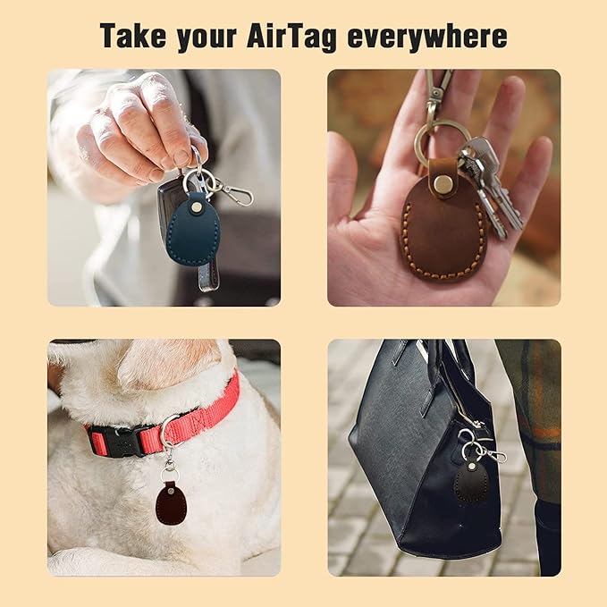 for Airtag Holder [4 Pack] Compact Handmade Genuine Leather Air Tag Holder Keychain with Keyring Full Coverage Case Cover Compatible for AirTag